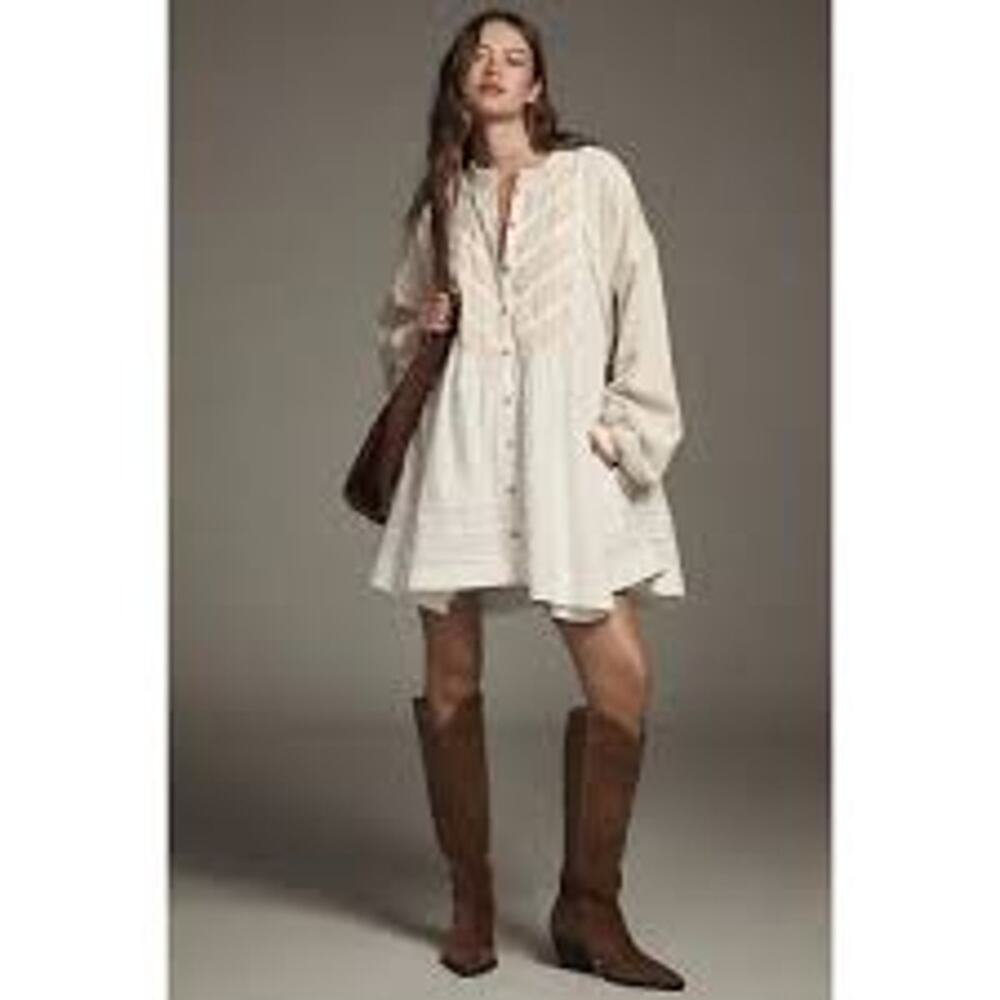 Anthropologie Pilcro $168 Sz 2X Long-Sleeve Button-Front Twofer Mini Dress